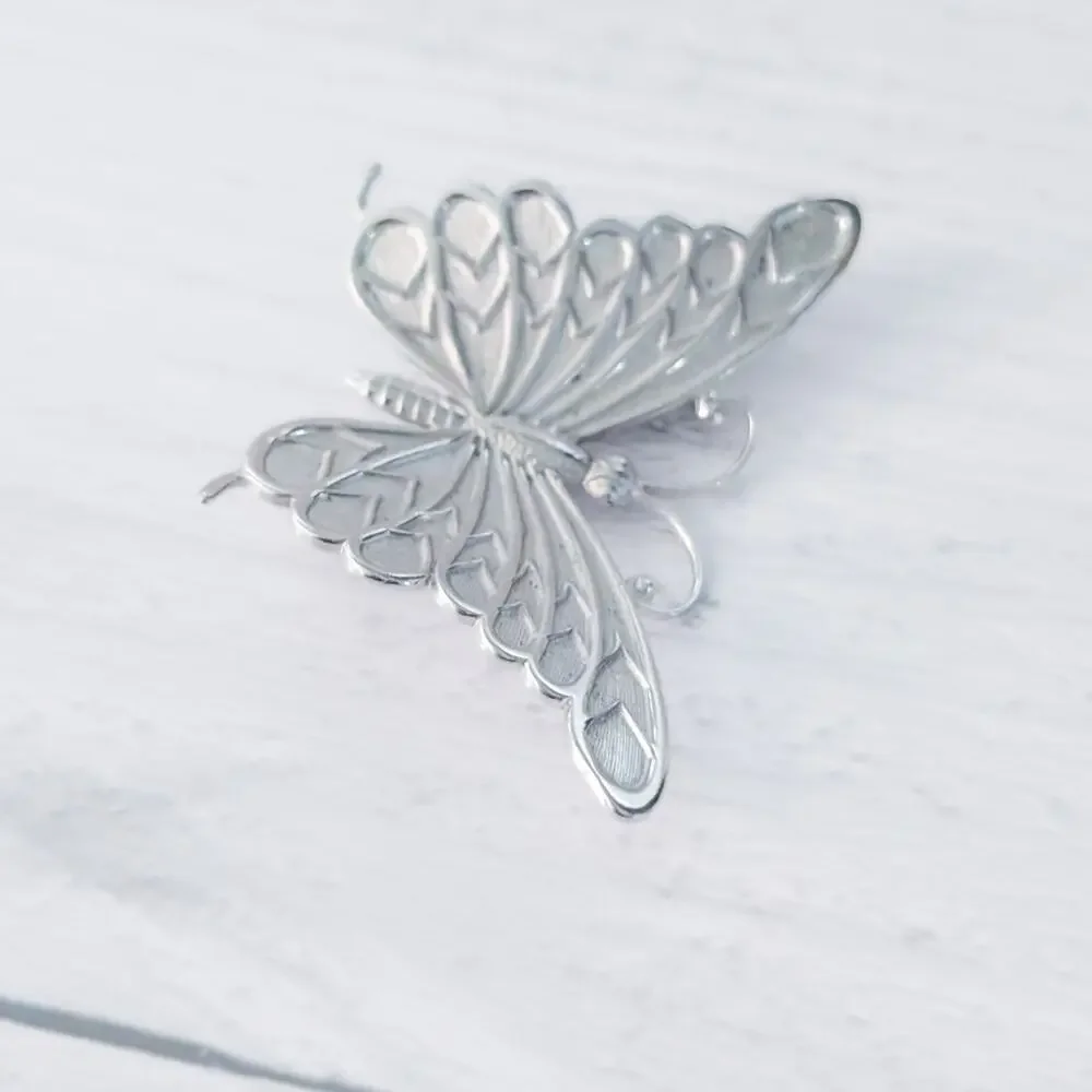 Vintage Beau Sterling Brooch / Vintage Pin Silver Butterfly